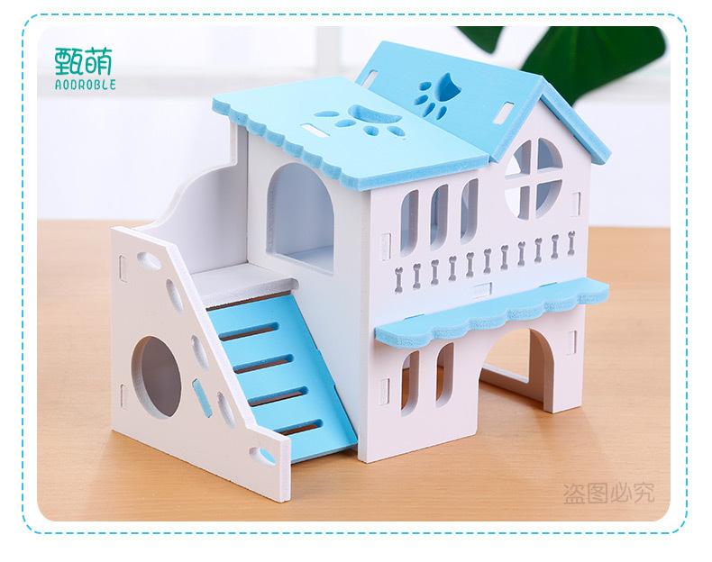 Wooden Hamster Hideout House Pet DIY Hideout Hut Toy Double-storey Pet Hut Play Toy Small Animal Supplies Cages Accessories