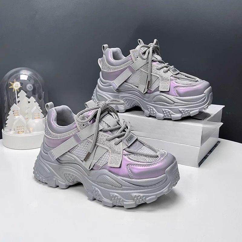 

Fashion Spring and Autumn New Mesh Breathable Lace-up Casual Sneakers Soft-soled Small Platform Running Shoes 40 серый
