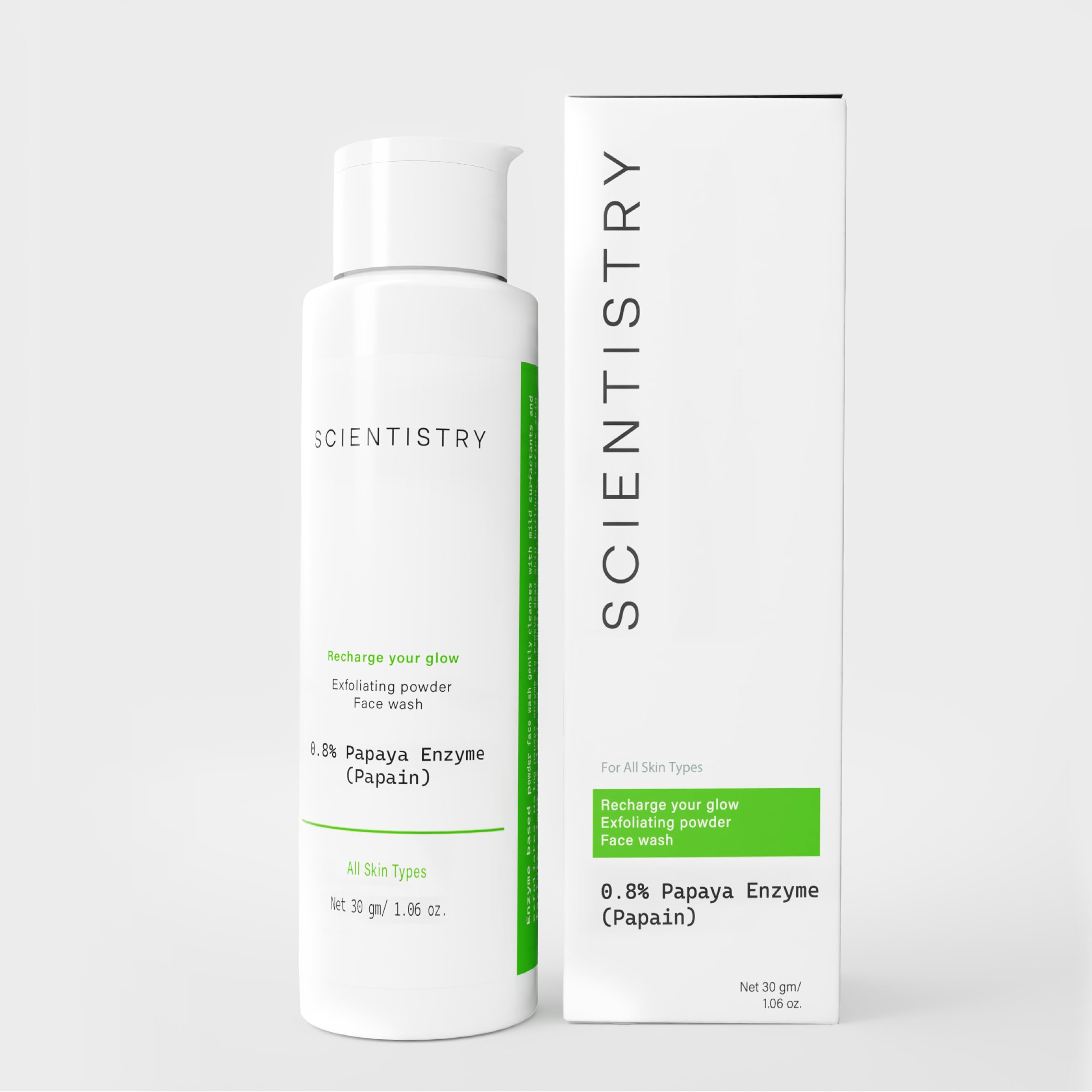 Scientistry 0.8% Papain Powder Facewash| Papaya Enzyme Exfoliating Cleanser| Brightens & Remove Dead Skin|Deep Pore Cleansing & Glowing Skin| Sulph
