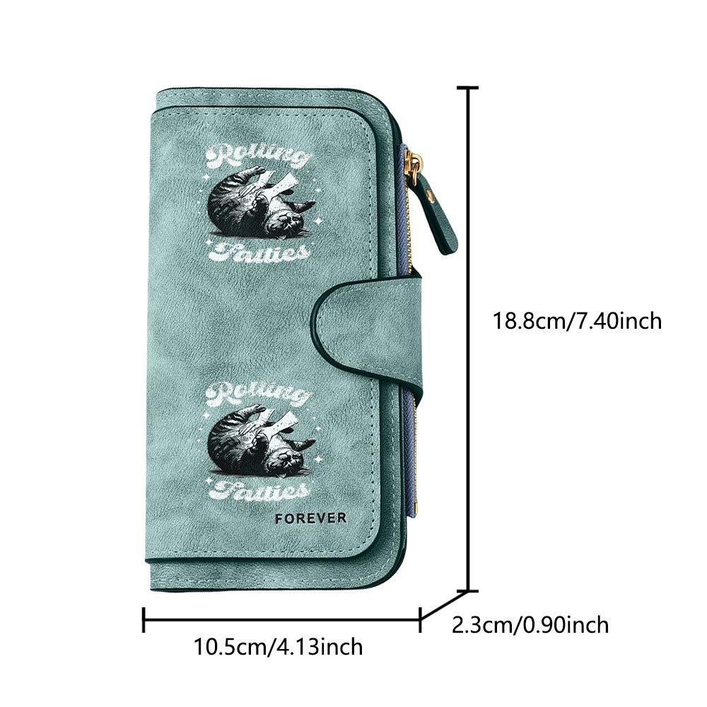 Rolling Cat Pattern Long Zipper Wallet, Large Capacity Card Holder, Unisex Clutch Bag, Fashionable Zipper Coin Purse, Suitable for Daily Use, A Great