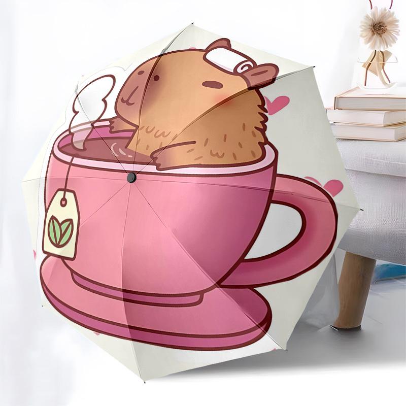 Capybara,Tea Cup Automatic Folding umbrella Compact 8 rib Design,Unique Style,Suitable for Everyday Outdoor Use,Perfect Gift for Frien