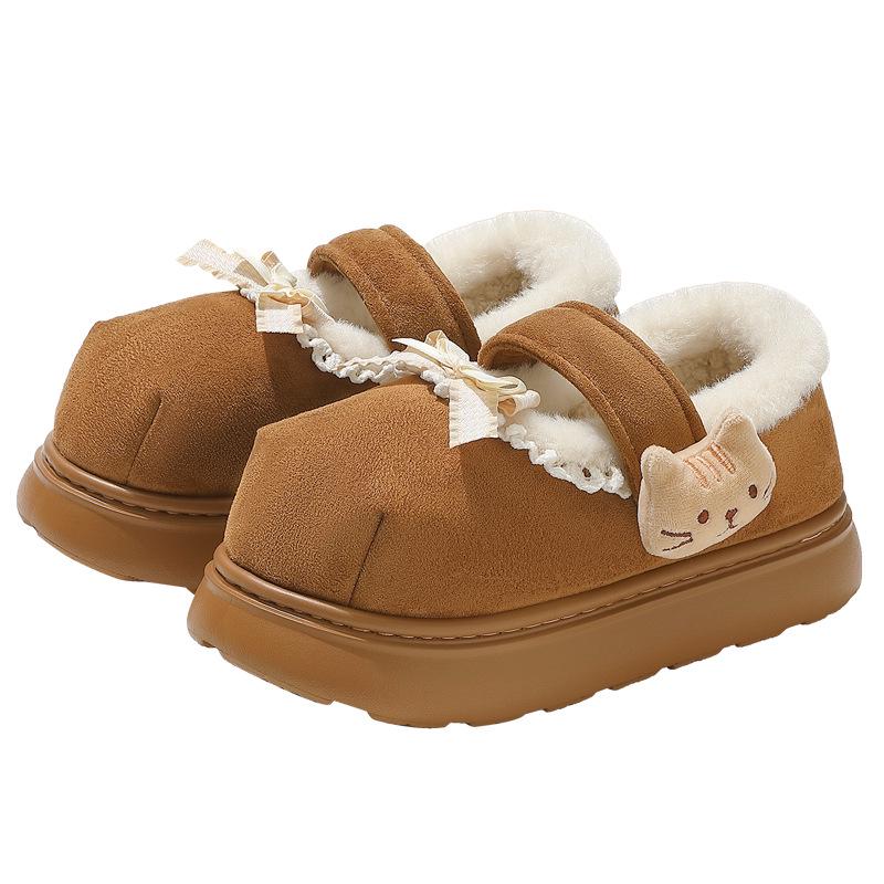 Women's Furry Non-Slip Cotton Slippers - Thick-Soled, Closed-Heel for Autumn & Winter