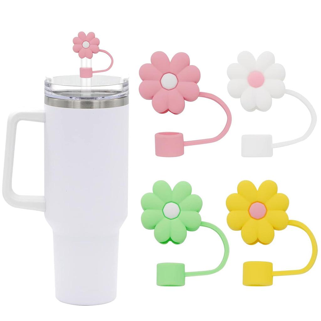 4PCS 0.4in Diameter Cute Silicone Straw Covers Cap for Stanley Cup Dust-Proof Drinking Straw Reusable Straw Tips Lids
