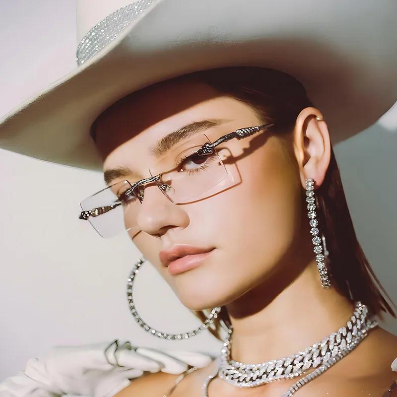 Metal Cut Edge Sunglasses New Snake Shaped Frameless Square Sunglasses Instagram Personalized Outdoor Ultraviolet-proof Glasses