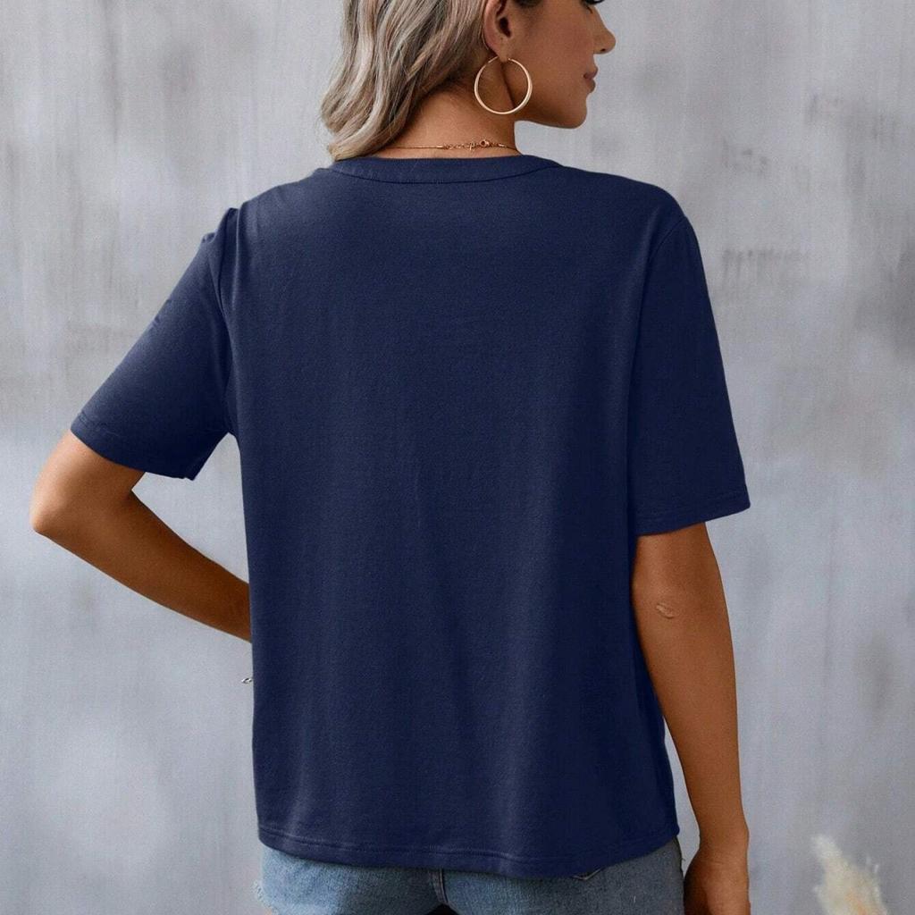 Summer V-neck T-shirt Fashion Embroidery Stitching Lace Blouse Women