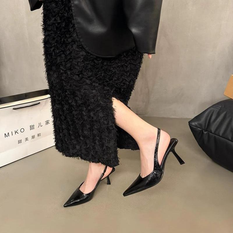 Pointed high heels women's 2025 new niche single shoes black temperament French sandals spring and summer sandals women's shoes