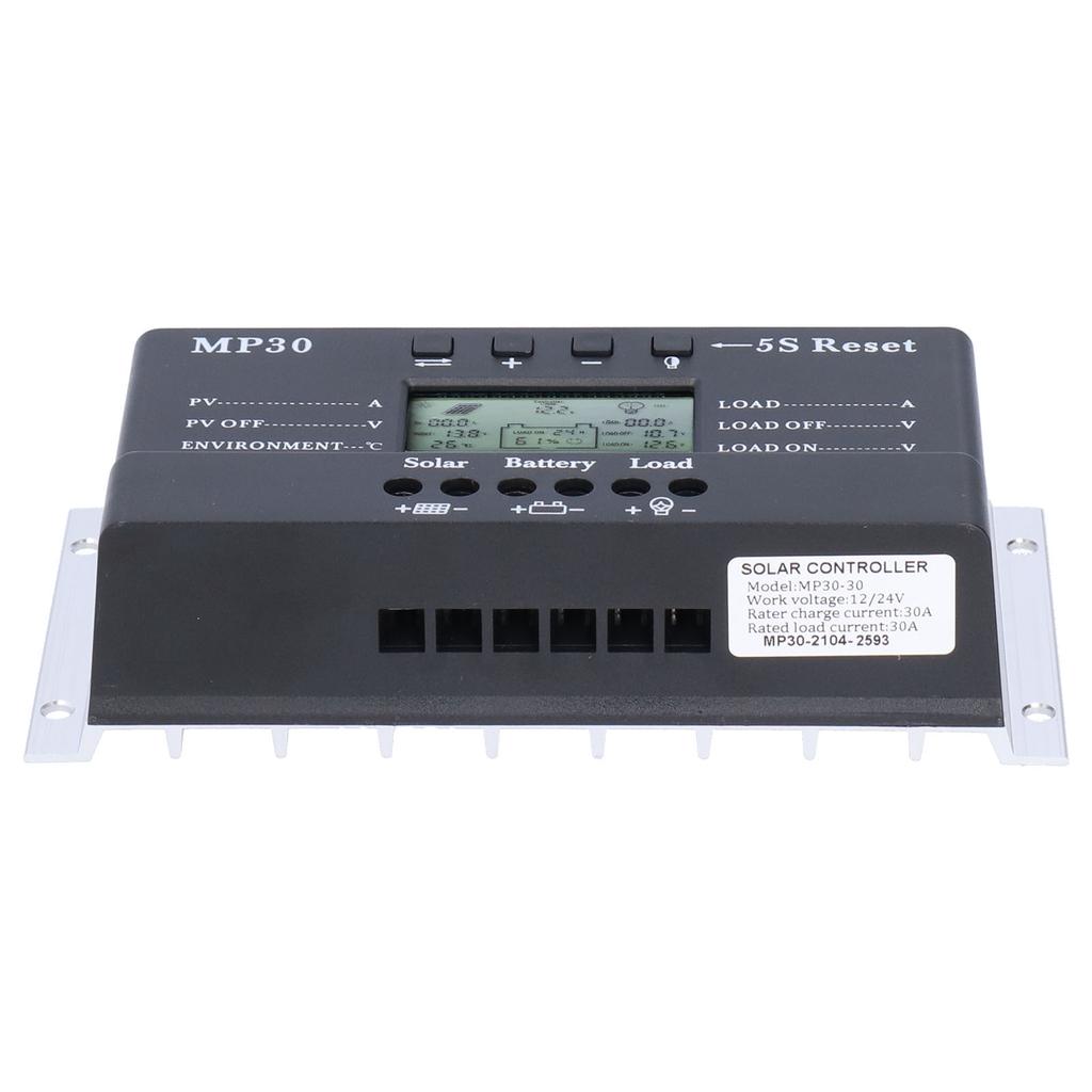 Solar Charge Controller 30A 12/24V LCD Display Backlight Circuit Protection USB Port MPPT PWM