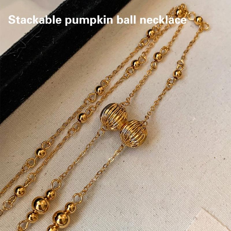 Fashionable Beads Chain Necklace Elegant Striped Pumpkin Designs Clavicle Chain for Modern Style Enthusiasts