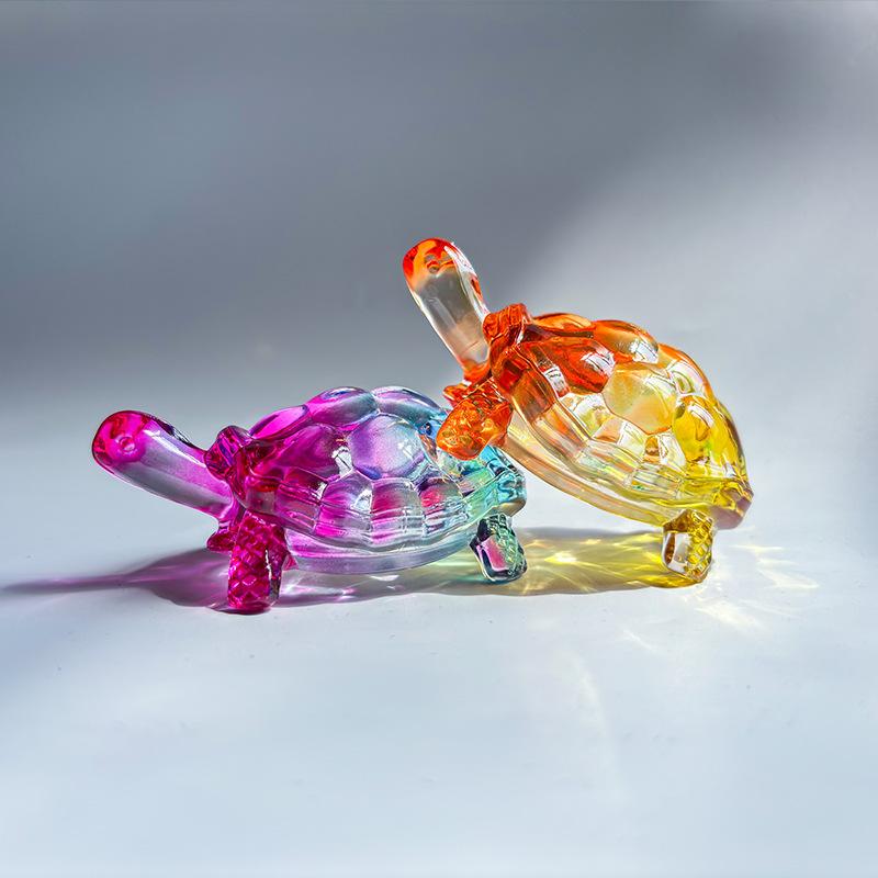 1Pc Glass Simulation Small Turtle Ornaments Glass Golden Turtle Home Fish Tank Landscaping Auspicious Decorations