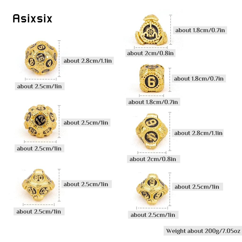 7 sztuk złote czarne koło zębate metalowe kostki solidny metalowy zestaw kości wielościennych nadaje się do odgrywania ról RPG gra planszowa gra karciana