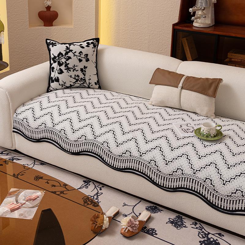 New Four-Season Universal Special-Shaped Sofa Cushion Cover Cloth French Simple Seat Cushion Fixed Non-Slip Straight Row Seat Cushion