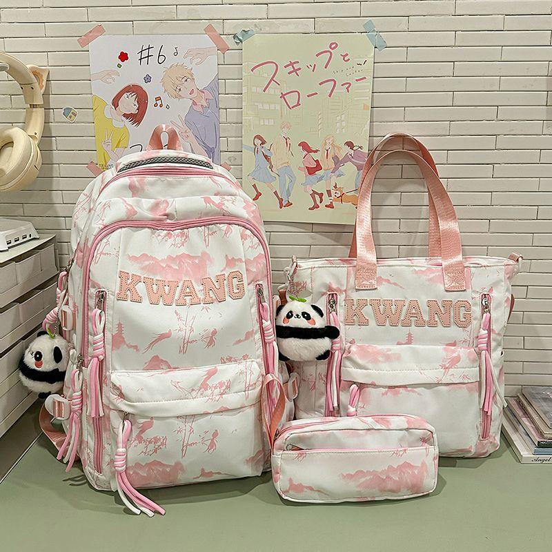 

Three Piece Trendy Travel Backpack Set Multi Purpose Backpack Male Junior High School Student, High School Student, Female Backpack three-piece set bag рожевий