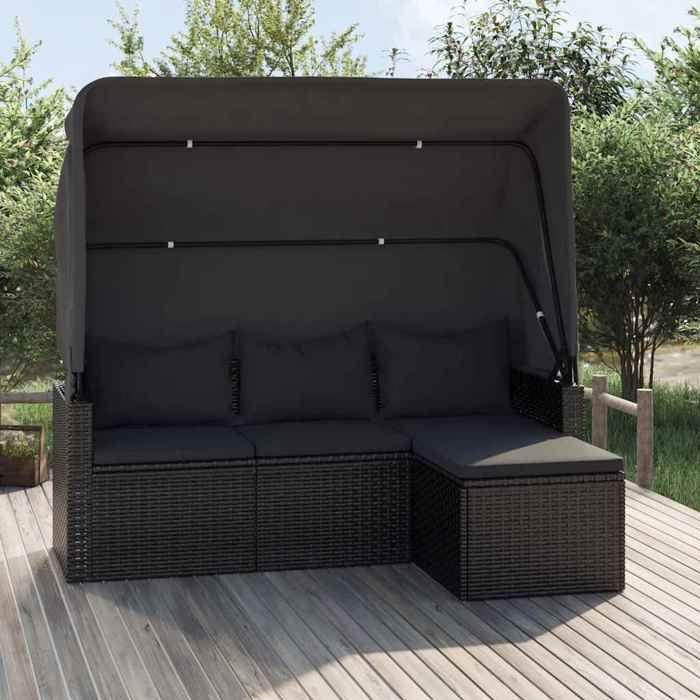 VidaXL 3-seater Garden Sofa with Roof and Footrest Black 362334