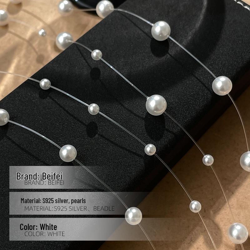 S925 Silver Mermaid Pearl Necklace - Luxurious French Starry Sky Layered Clavicle Chain