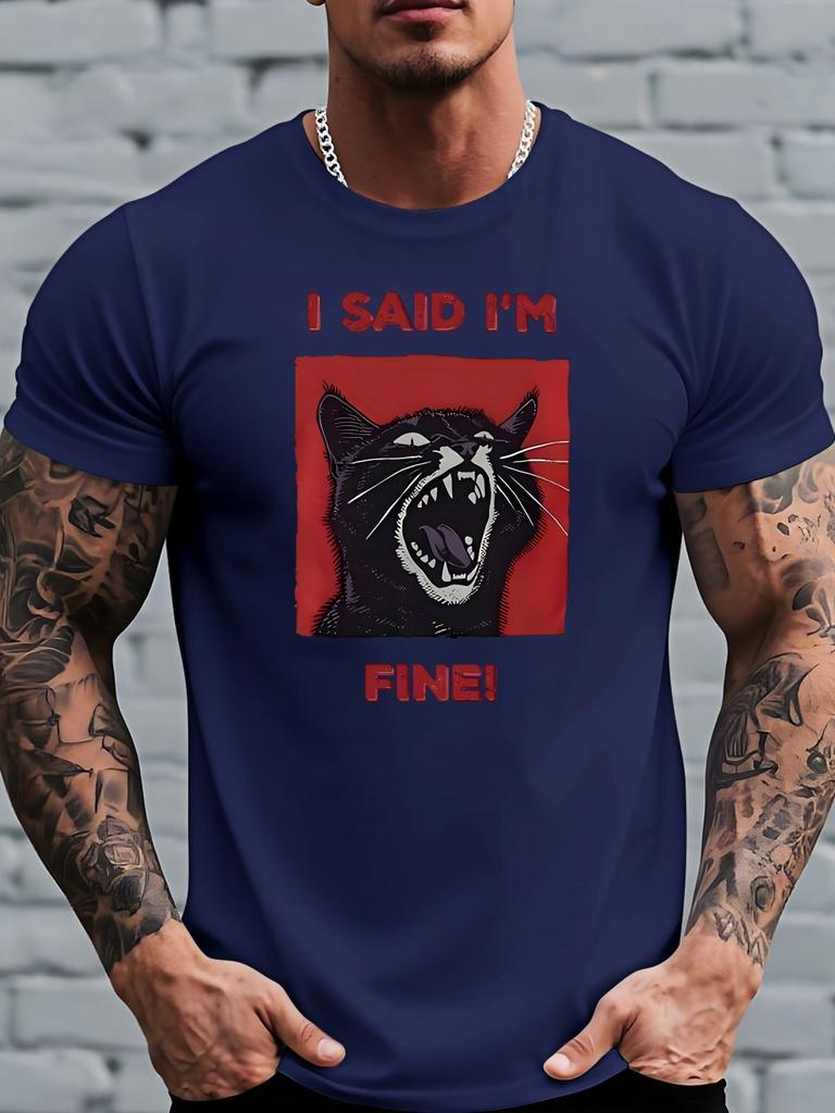 I Said Im Fine Angry Black Cat Graphic Unisexs Crew Neck Soft Cotton Short Sleeve Funny Slogan Casual Daily Streetwear Basic Tees