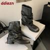 Fashion Female Slip On Footwear Women Ankle Western Boots With Heels Shoes Fashion Round Toe Ladies Short Denim Booties Heeled Shoes New