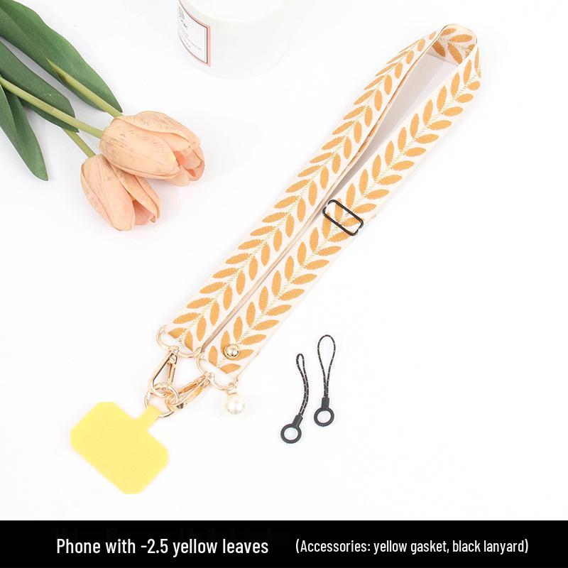 Besticktes Weinblatt Handy-Lanyard: Verstellbarer Crossbody-Gurt mit Perlenanhänger für Hals und Schulter