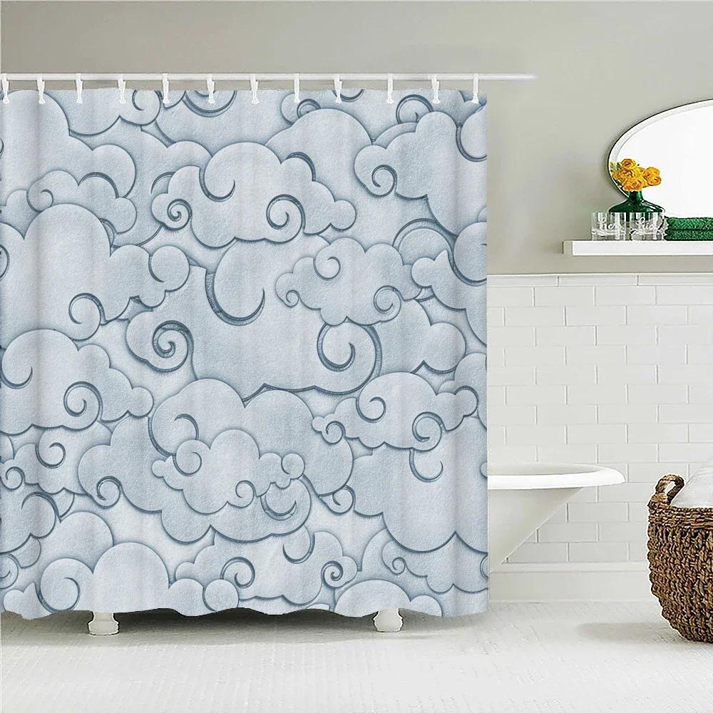 Duschvorhang im japanischen Stil 3D-Tuschemalerei Badezimmervorhang Wasserdicht mit Haken 180*240CM Duschvorhang Polyestergewebe