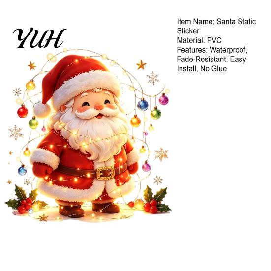 Santa Claus Wall Decals Snowman Christmas Static Window Clings, Reusable Stickers, Removable Stickers Colorful Holiday Home Shop Decorations