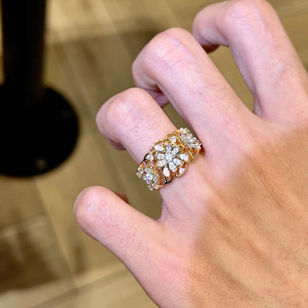 

Light luxury hollow out diamonds inlaid flower exquisite rings for women fashion high-end wide ring adjustable banquet jewelry resizable золотой