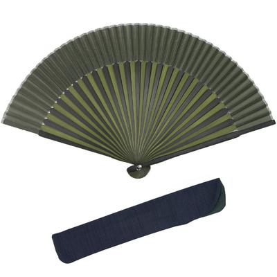 KYOETSU Folding Fan, Pure Silk, Plain, Two-Color Bamboo Black, Set of 2 (Folding Fan, Folding Bag) Women's (14)