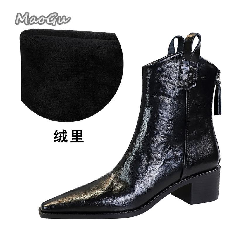 Retro 2025 Autumn Winter Short Boots for Women Mid Thick Heel Pointed Toe Knight Boots Elegant Women's Botines Feminina