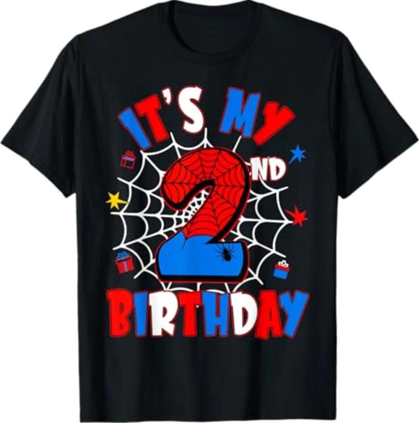 2 Years Old Kids It s My 2nd Birthday Spider Theme Party T-Shirt 3XL