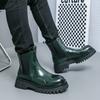 Men’s Chelsea Thick Sole Platform Punk Green Leather Boots Elevator Street Style Big Head Motorcycle Boots High Boots Plus Size