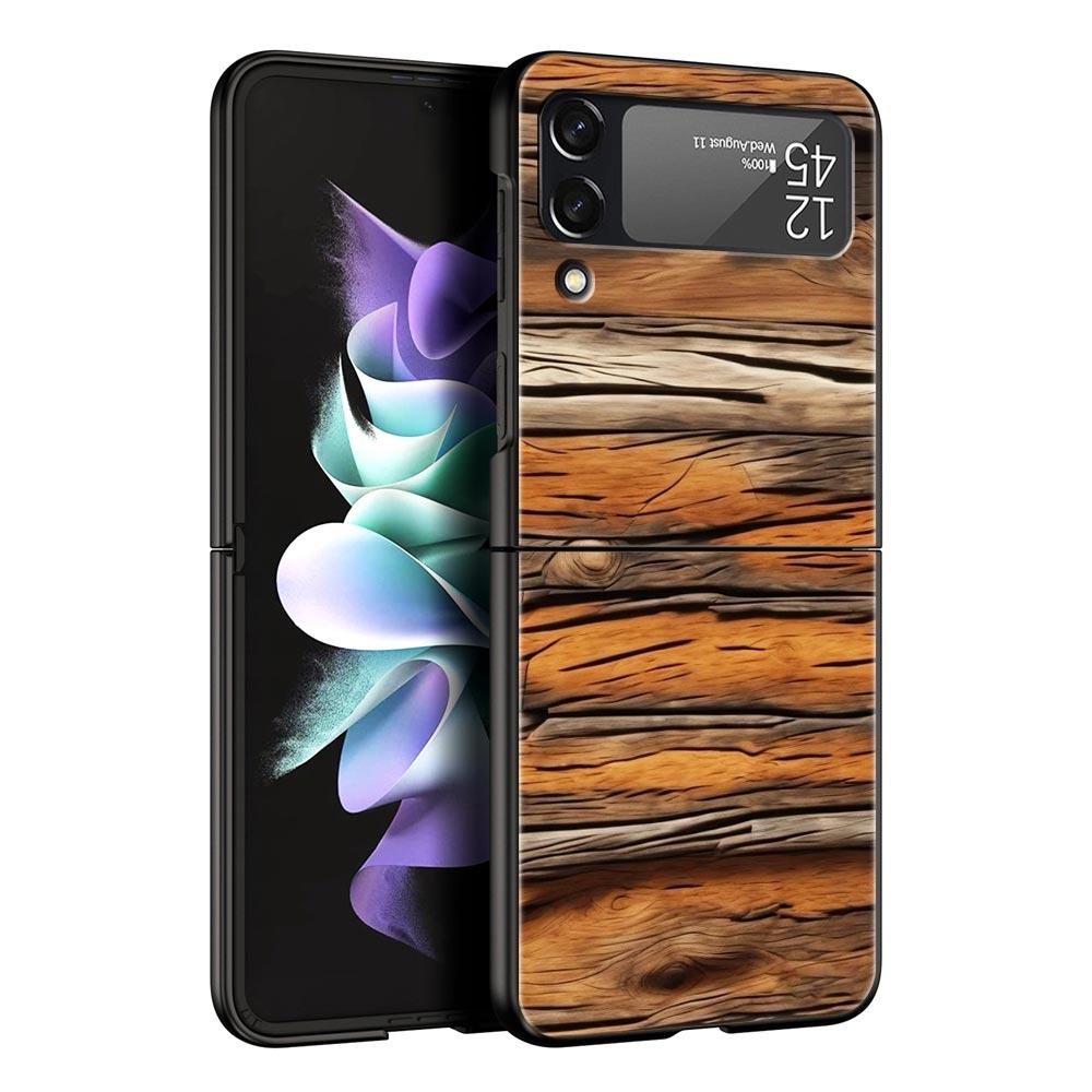 

Luxury Vintage Wood Grain Pattern Hard PC Phone Case For Samsung Galaxy Z Flip 7 6 5 4 Black Cover For Galaxy Z Flip 3 Foldable Z Flip