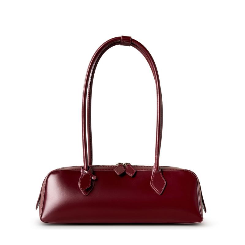 Women's new niche design single shoulder large capacity cowhide underarm bag long red baguette bag women
