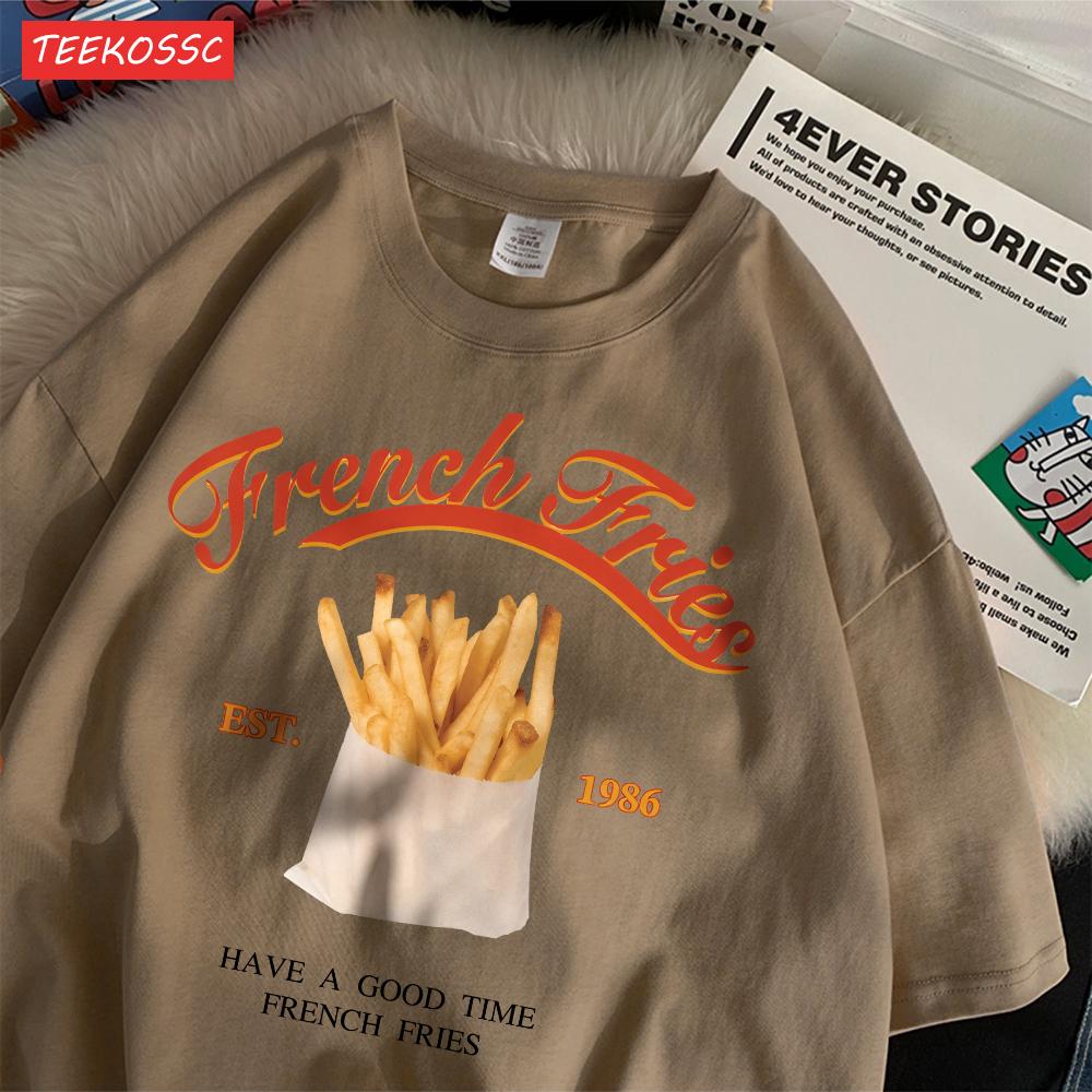 

Fashion Cotton Woman TShirts Have A Good Time French Fries Printed Streetwear Breathable ONeck Loose Street Female Clothes S