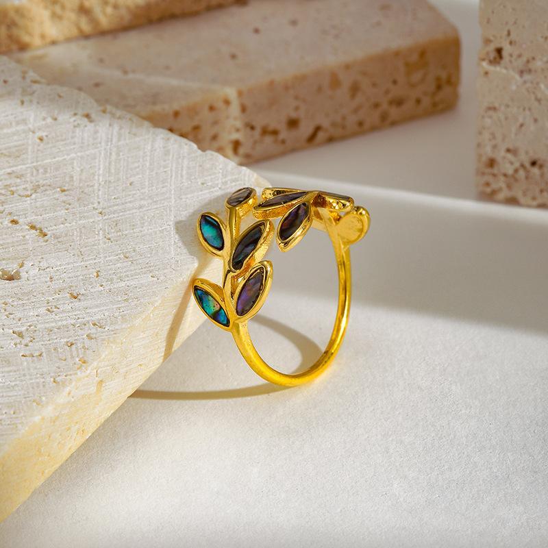 Trendy Enamel Leaf Open Ring 304 Stainless Steel Rust Resistant Women's Jewelry for Graduation Gift Casual Wear