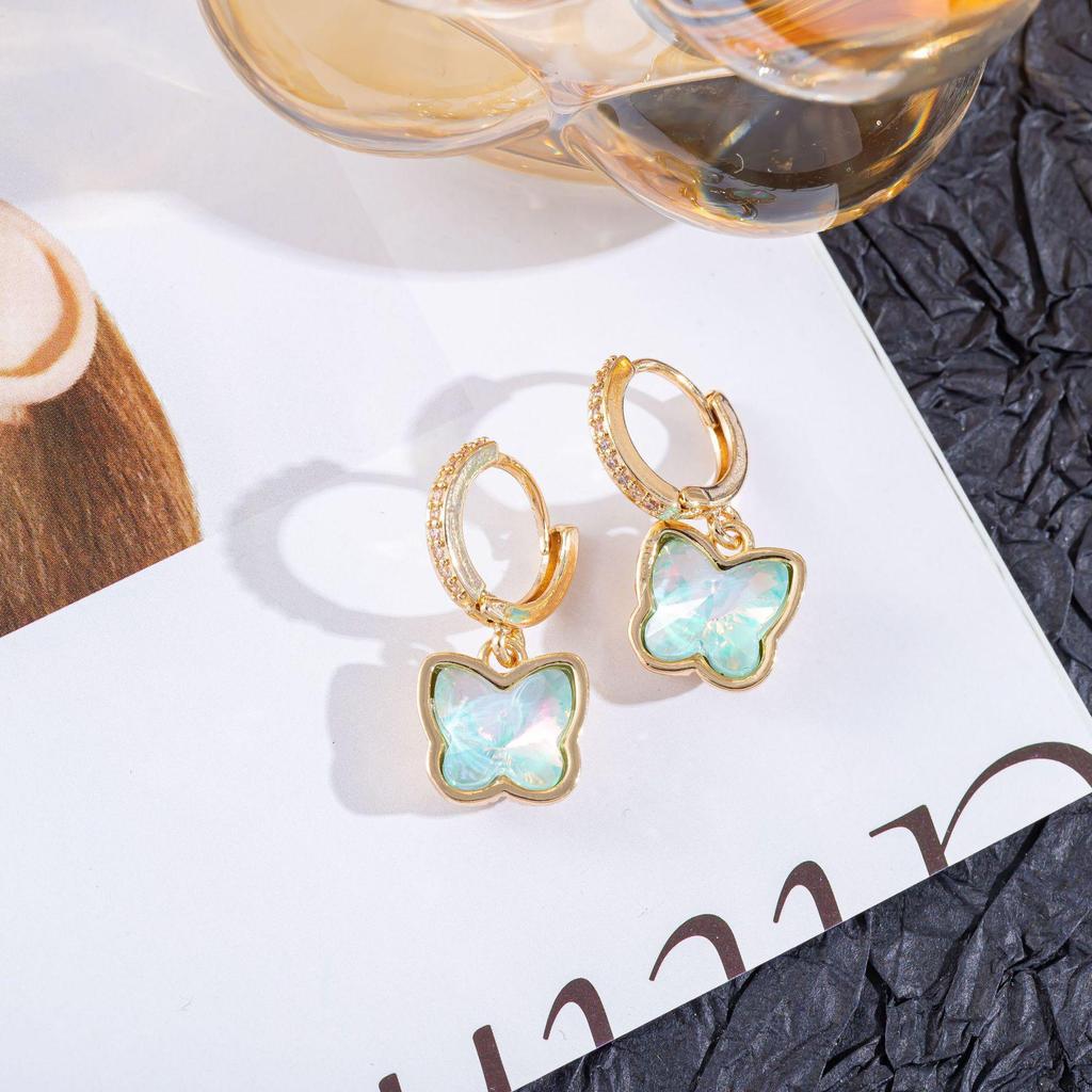 Elegant Tourmaline Cubic Zirconia Butterfly Earrings - Light Luxury Studs for Ladies