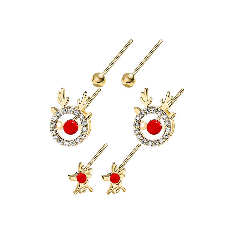 Della 925 Silver Christmas Reindeer Stud Earrings Set: Cute, Stylish Autumn/Winter Design for Women