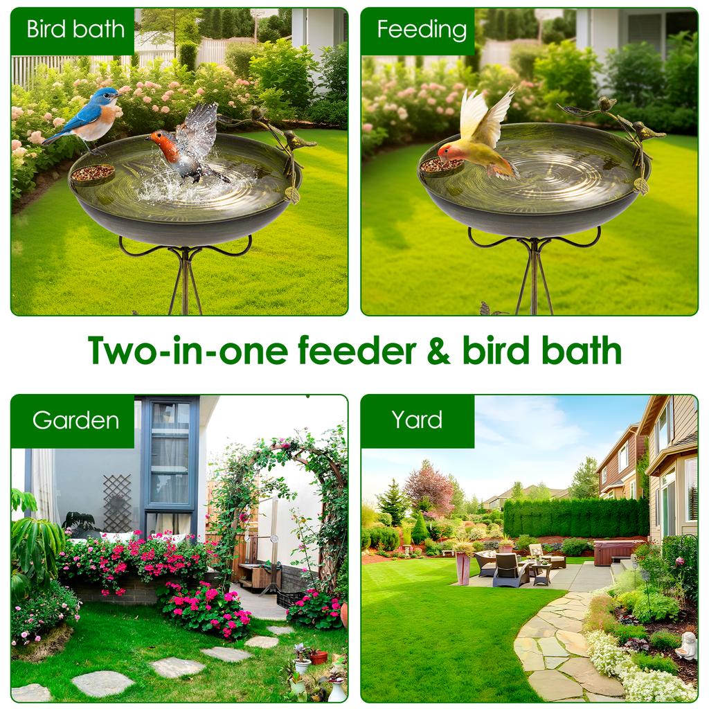 Bebedero para Pájaros de Jardín de Hierro para Exteriores con Cuenco Pequeño Resistente a la Corrosión de Pie para Decoración de Jardín, Patio, Césped
