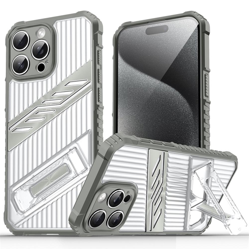 

For iPhone 15 Pro Max Case Folding Kickstand PC+TPU Anti Drop Phone Cover Dark Grey