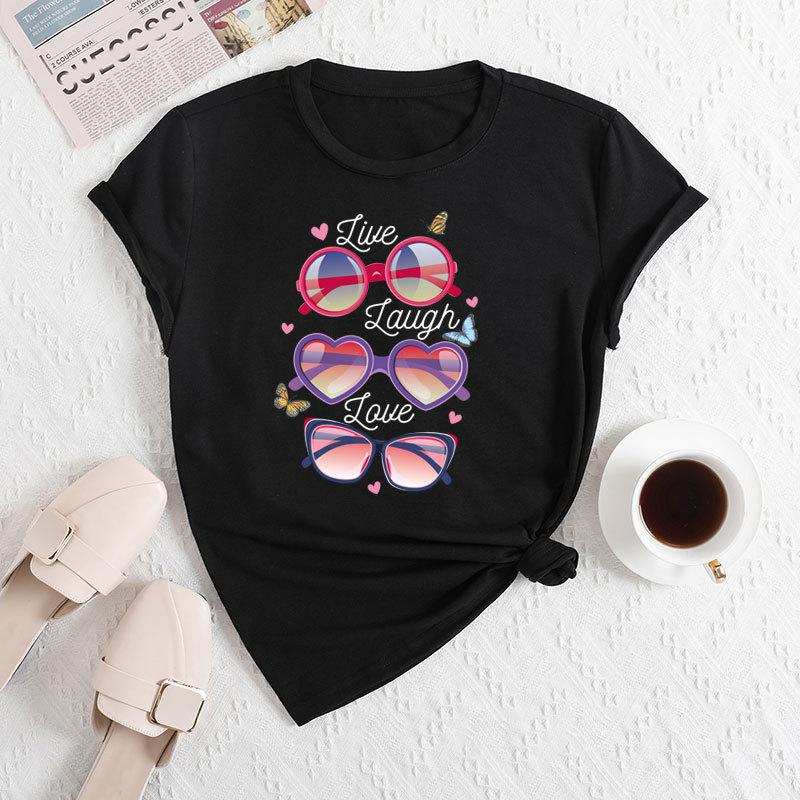 Sommer Damenbrillen Bedruckte Lockere Rundhals Freizeit Reine Baumwolle Kurzarm T-Shirts Damen