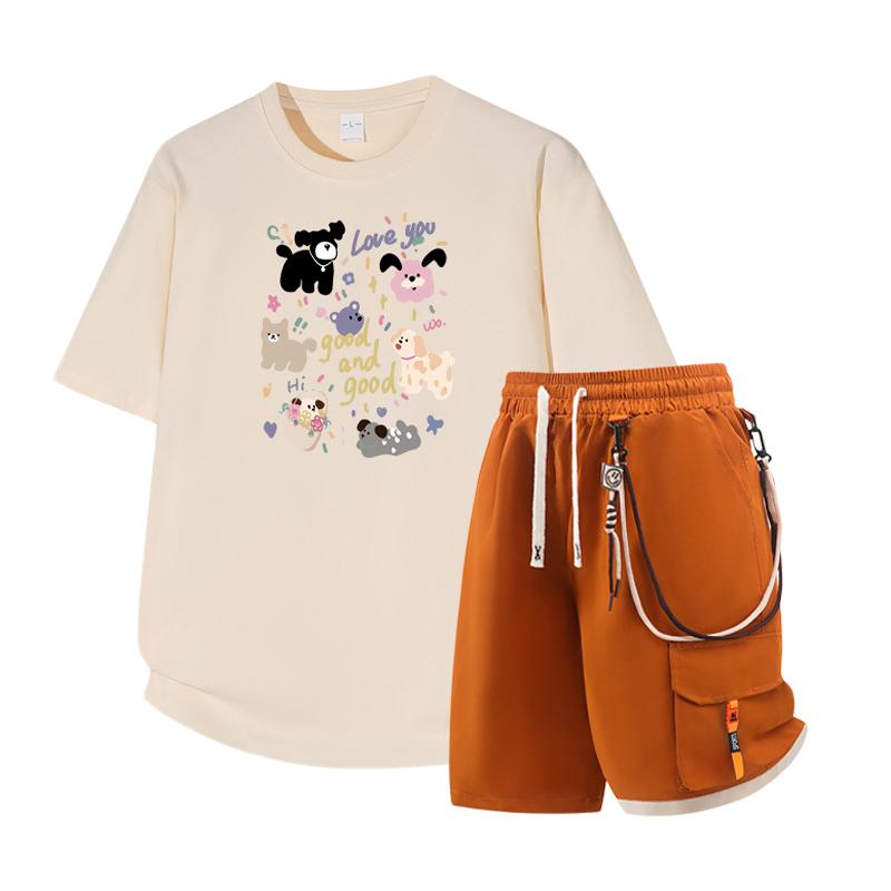 Men s Short Sleeved Set Summer Short Sleeved Slim Fit Upper Garment Men s Two-piece Set 2XL