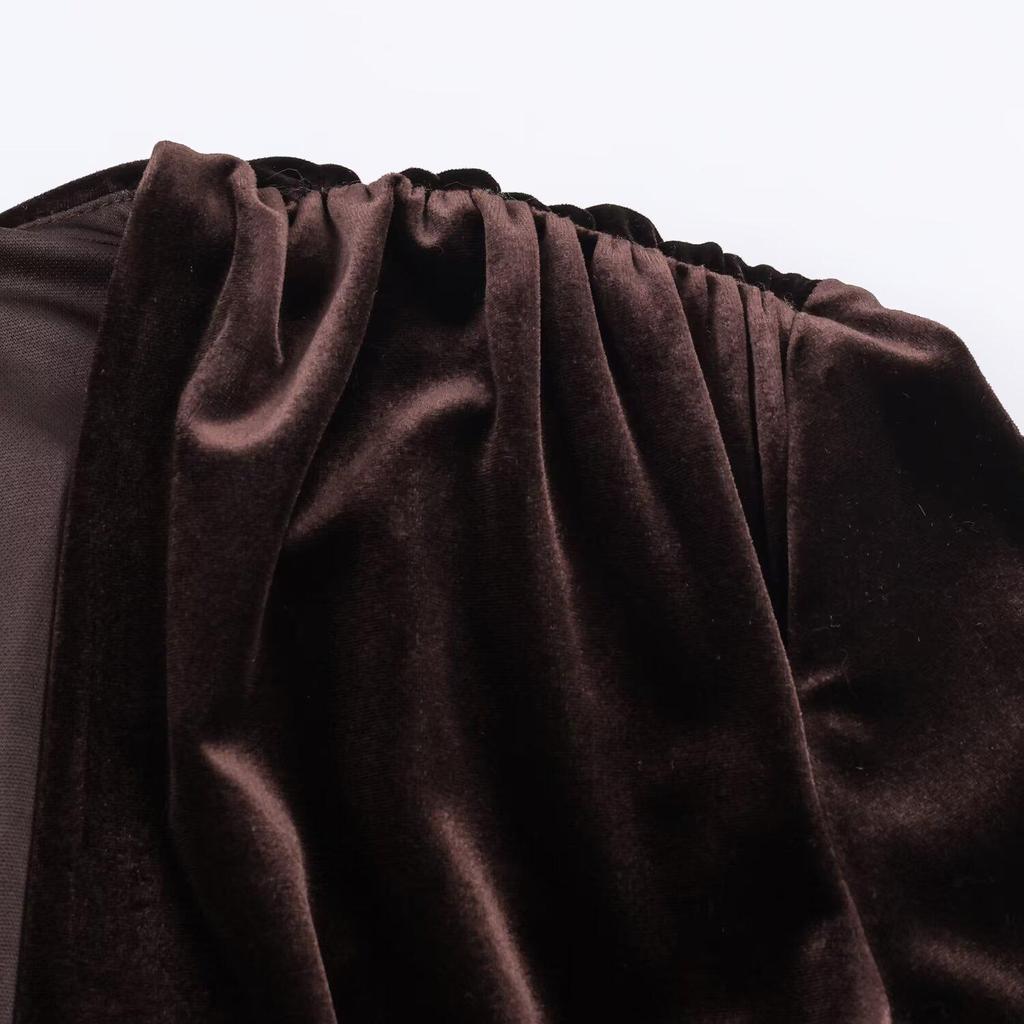 Elegant Spring Pleated Velvet Midi Dress 9801242 - Women's Fashion Style