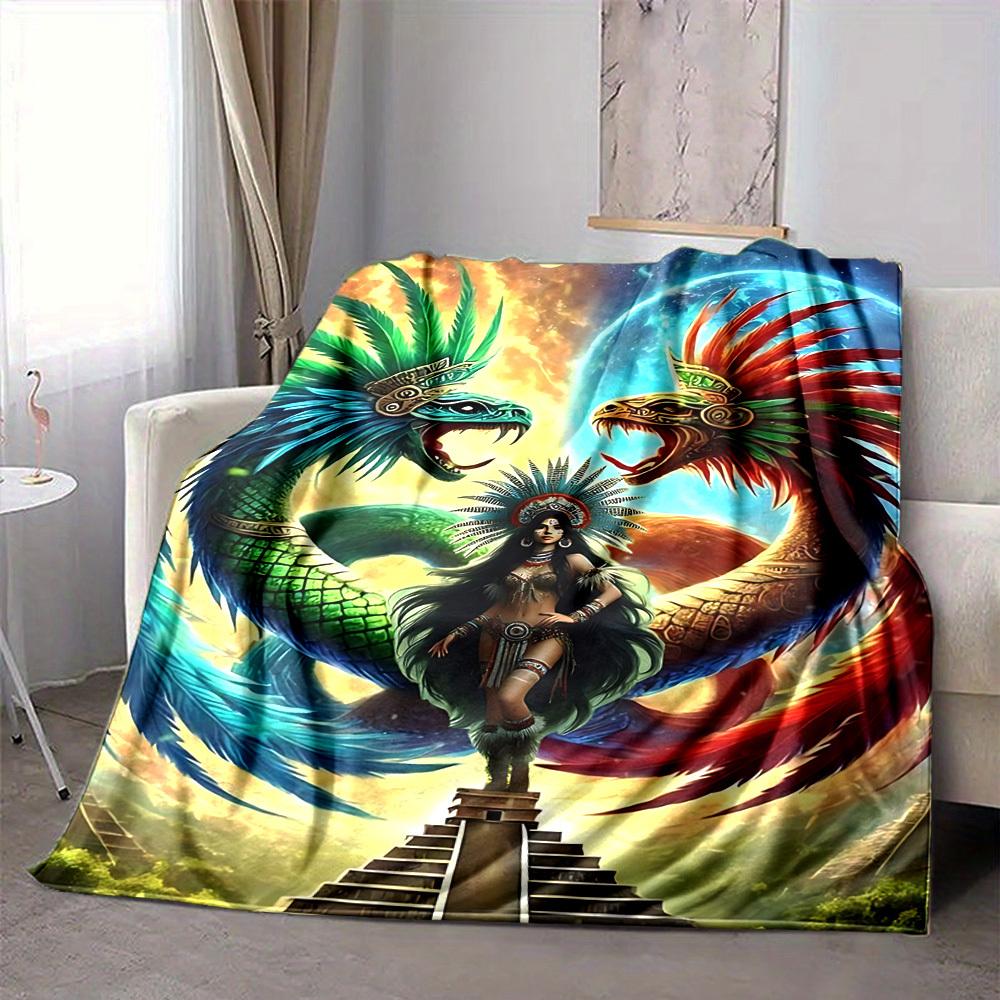

1pc Feathered Serpent Blanket Lightweight Flannel Blanket Throw Blanket For Sofa, Bed, Travel, Camping, Livingroom, Couch, Chair, And Bed yy2509026225 100x150cm