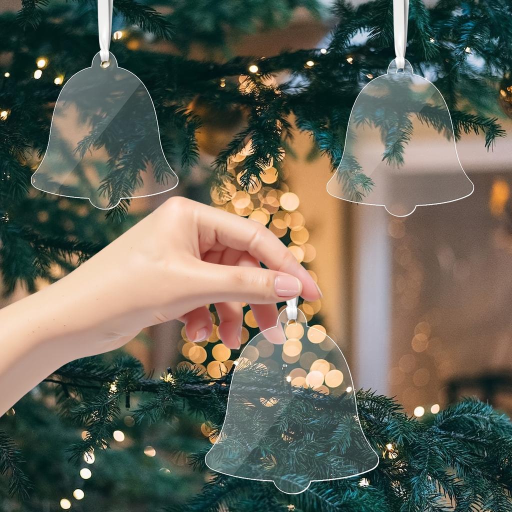 10pcs Clear Acrylic Christmas Ornaments, Blank Acrylic Decoration for Carving DIY Projects, Holiday Decoration Hanging Ornaments