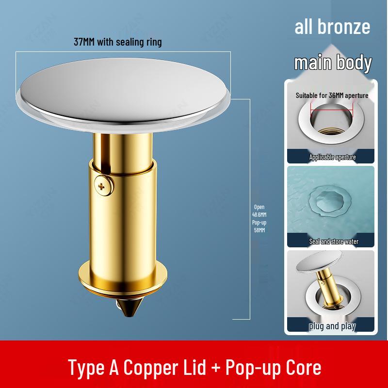 All-Copper Pop-Up Sink Basin Drain Plug & Cover