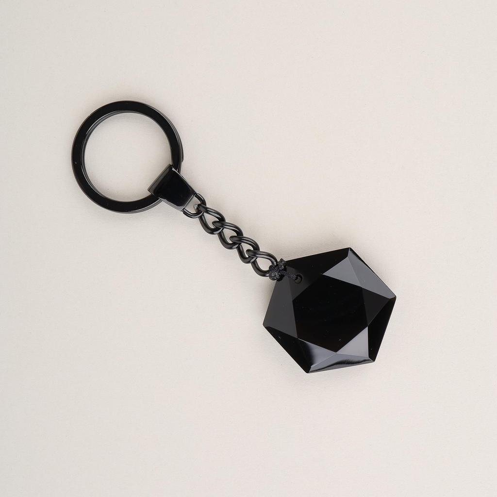 Obsidian Hexagram Lucky Power Stone Keychain Chain [Koai] Amulet, Charm,
