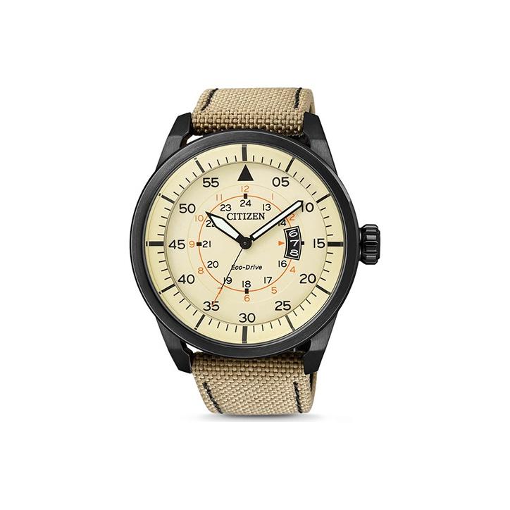 Citizen Men's Brown Eco-Drive Series 100M Water Resistant Solar Quartz Movet Nylon Strap Watch Watches Aw1365-19P