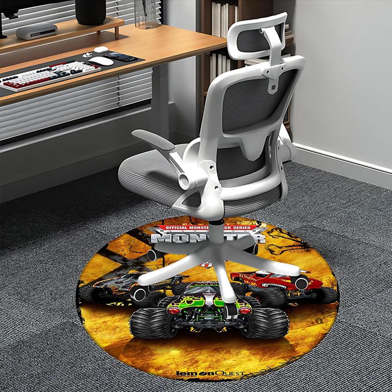 

Monster Jam,Monster Truck Chair mat Round Rug Office carpet, Machine Washable, Non slip, Suitable for Living Rooms, Bedrooms 80cm
