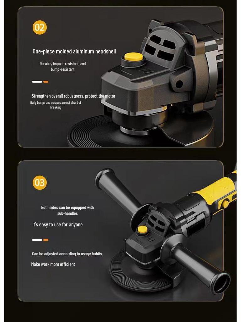 High-Power Brushless Rechargeable Angle Grinder with Lithium Battery for Cutting and Multi-Function Polishing