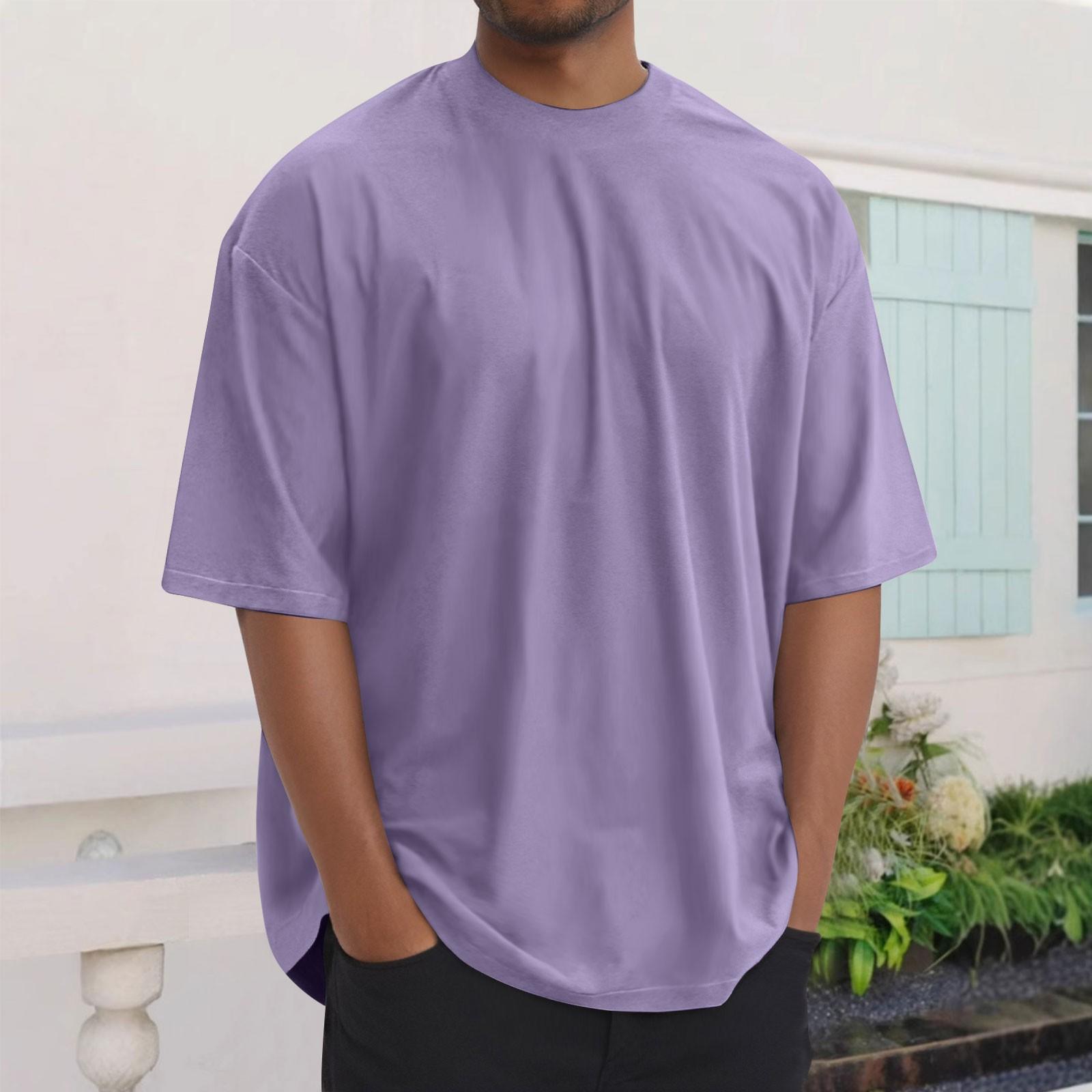 

Літня чоловіча мода Вільна футболка з круглим вирізом Однотонна Всесезонна з коротким рукавом XXXXL фіолетовий