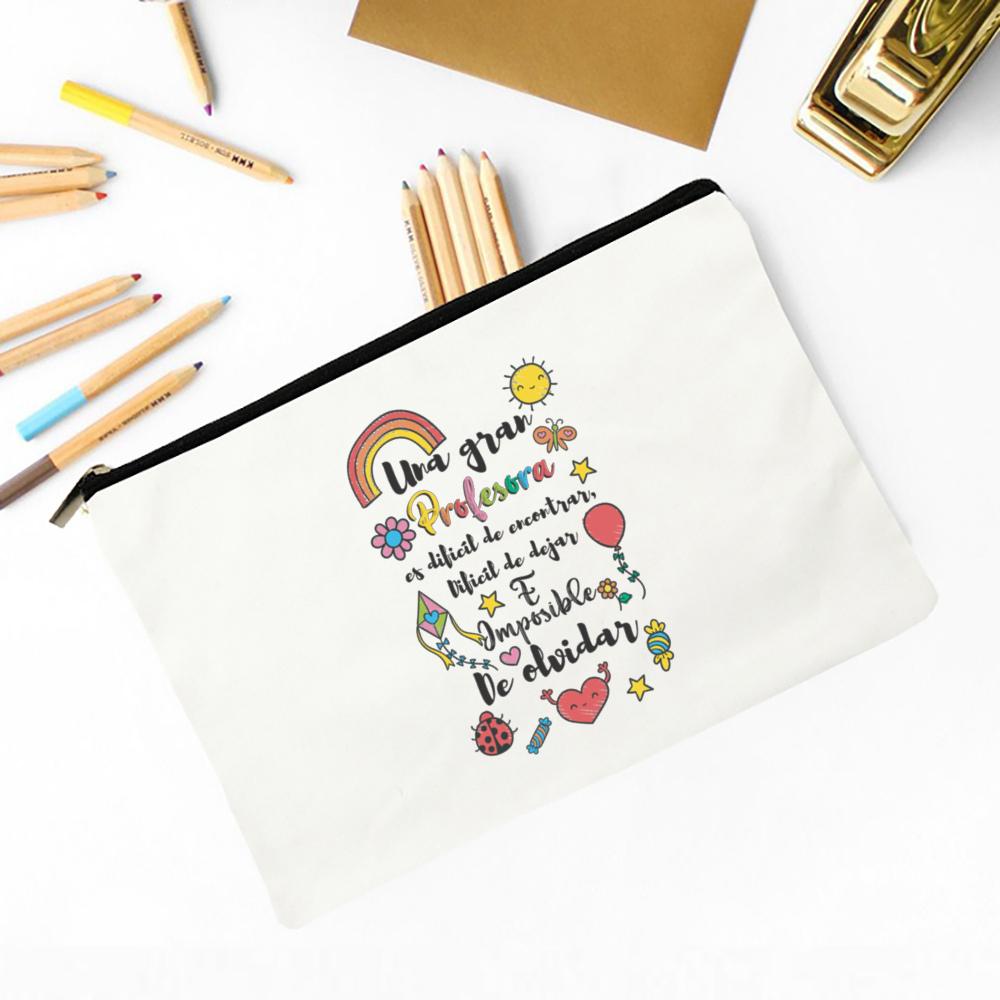 Spanish Printed Makeup Bag Female Travel Neceser Cosmetic Pouch Travel Toiletry Organizer School Pencil Bags Gifts for Teacher