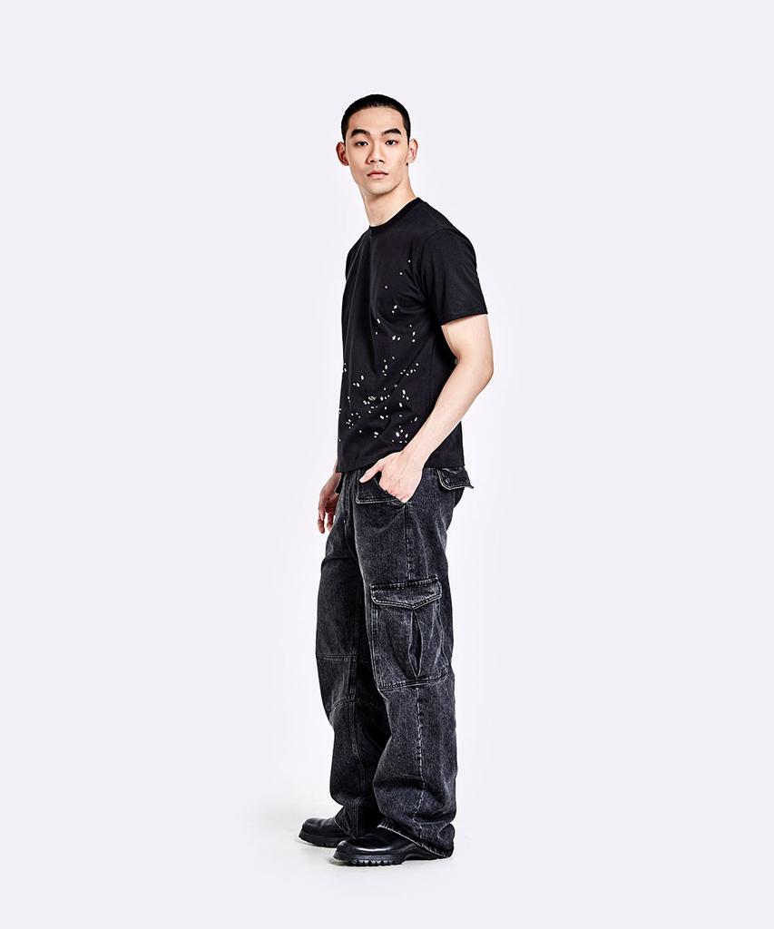 51Peosenteu Denim Cargo Pants - Washed Black
