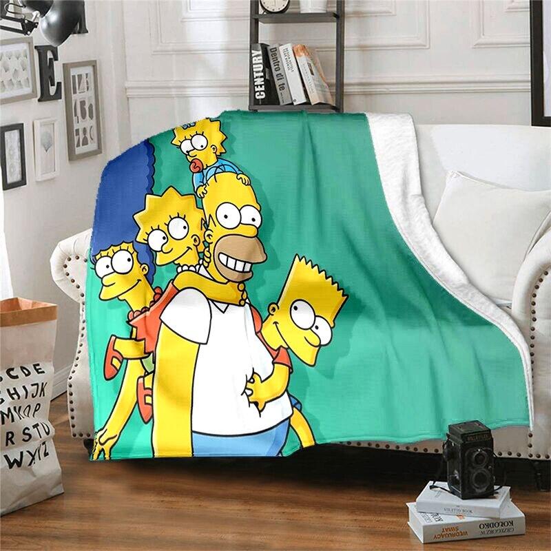 S-Simpson Měkký plyšový rozkládací pohovka Hodící Cartoon Moderní flanelové přikrývka Potah Tištěná přikrývka Dárek Piknikové deky